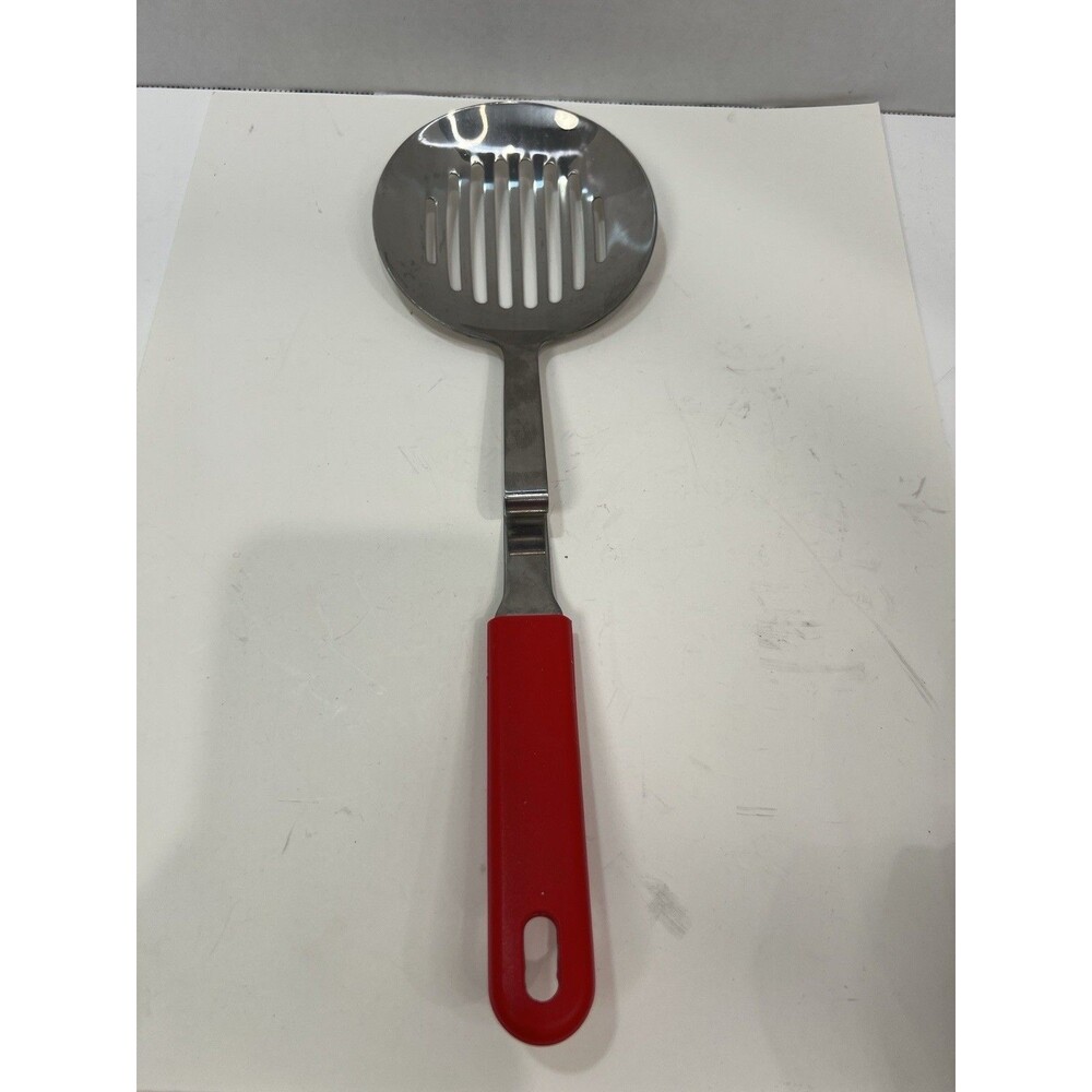 Hangable Red Silicone Handle Kitchen Slotted Spoon Hook Bent Handle For Hanging